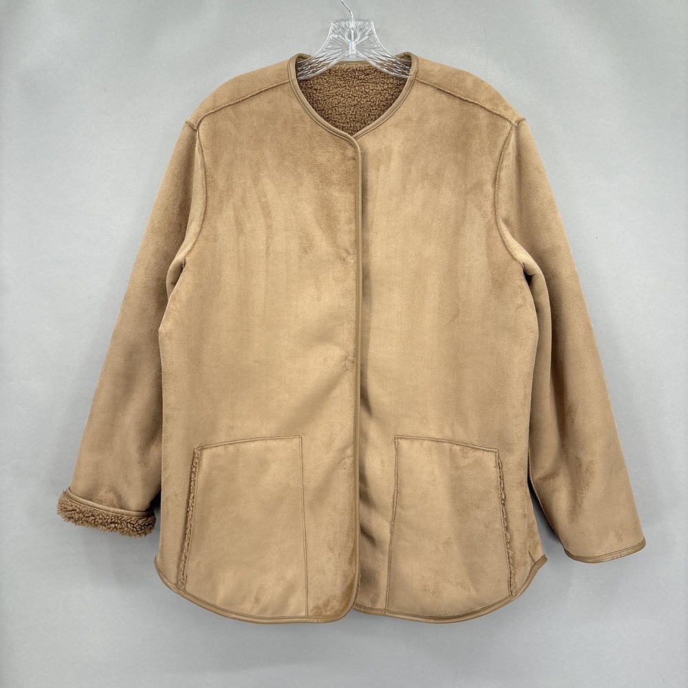Xirena Jacket Womens Medium Tan Sherpa Fleece Snap Front Coat Cozy Outerwear